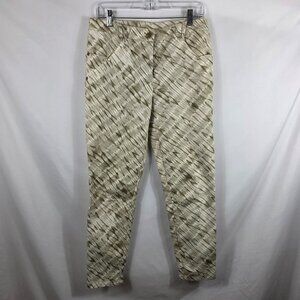Per Se Ankle Pants Women's Size 4 Ivory & Green Shibori Print Slim Straight Leg